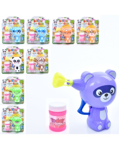 Мильні бульбашки-пістолет «Тваринка» 12 см з запаскою 6 см, в асортименті, на листі 17х20,5х5 см