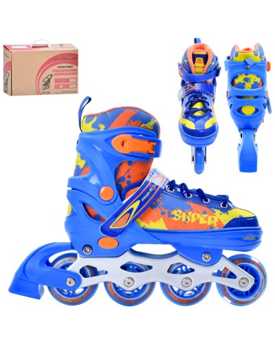 Ролики розміром 31-34 розсувні, шнурівка+пряжка, алюмінієва рама, колеса ПУ 70 мм зі світлом