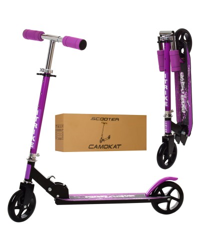 Самокат міський на рамі сталево-алюмінієвій з колесами ПУ 145 мм, кермом 77-87 см, підніжка 30-10 см, складаний, фіолетовий