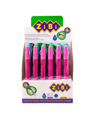 Ручка кулькова для шульги з гумовим грипом синя 0,7 мм, у дисплеї, TM ZiBi