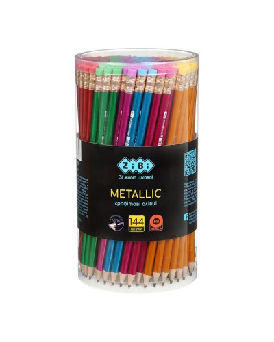 Олівець графітовий «METALLIC» з гумкою HB, у тубі, ТМ Zibi