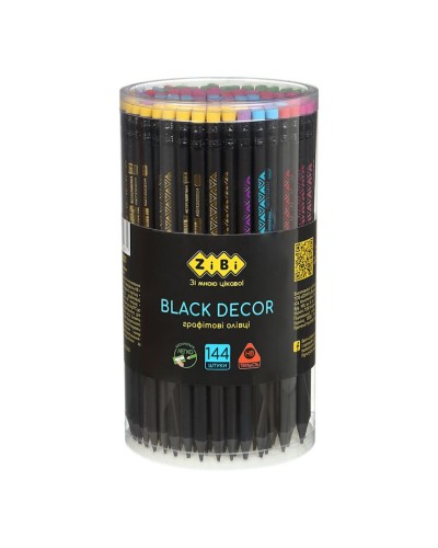 Олівець графітний «BLACK DECOR» з гумкою HB, у тубі, ТМ Zibi