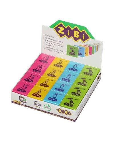 Гумка «ANIMALS» 28х28х12 мм, 32 шт в боксі, ТМ ZiBi