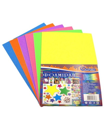 Фоаміран A4 товщиною 1,7 мм 6 аркушів флуорисцентних з глітером, різнокольоровий, ТМ J.Otten