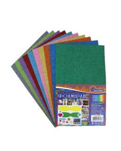 Фоаміран A4 товщиною 1,7 мм 10 аркушів з глітером, різнокольоровий, ТМ J.Otten