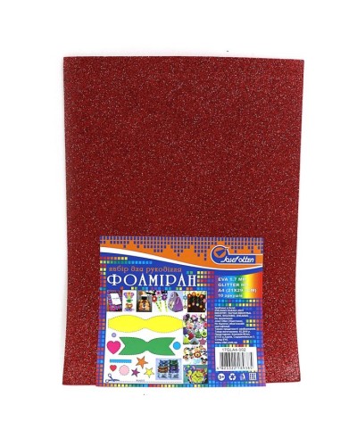 Фоаміран A4 товщиною 1,7 мм 10 аркушів з глітером, червоний, ТМ J.Otten
