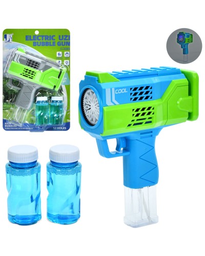 Мильні бульбашки «Бластер» 15 см зі світлом та 2 запасками по 8 см, на батарейці, в асортименті, на планшетці 20х30х6 см.