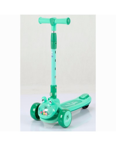 Самокат 3-колісний музичний на металевій рамі, колеса ПУ, 2 передні 110 мм та заднє 84 мм із світлом, кермо 67-78 см, зелений, у коробці 63,5х31,5х19 см
