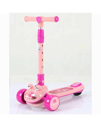 Самокат 3-колісний музичний на металевій рамі, колеса ПУ, 2 передні 110 мм та заднє 84 мм із світлом, кермо 67-78 см, рожевий, у коробці 63,5х31,5х19 см