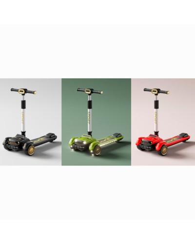 Самокат 3-колісний музичний зі світлом на металевій рамі, колеса ПУ, 2 передні 110 мм, заднє 80 мм, кермо 70-84 см, складаний, в асортименті, у коробці 63х36х19 см.