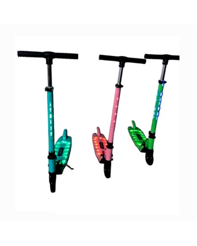 Самокат 2-колісний музичний зі світлом на металевій рамі, колеса ПУ переднє 110 мм, заднє 110 мм, кермо 67-90 см, складаний, в асортименті, у коробці 63х23х14 см.