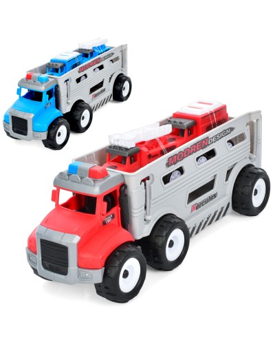 Трейлер 24 см інерційний з 2 машинками по 7 см, в асортименті, у пакеті 18,5х33х8 см