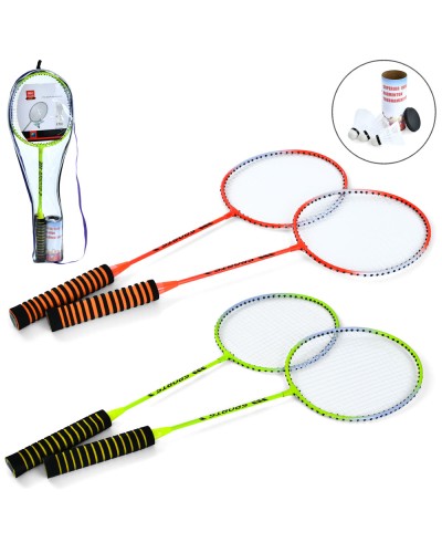 Набір для бадмінтону: 2 залізні ракетки по 65 см та 3 волани, в асортименті, у чохлі 69х22х7 см