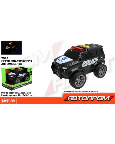 Машина «Поліція» 18 см зі світлом та звуком, на батарейці, у коробці 21х13х11 см, АВТОПРОМ