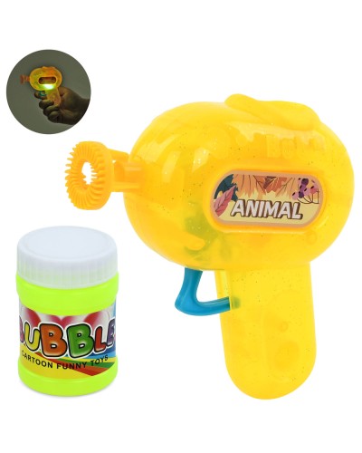 Мильні бульбашки «Пістолет» 11 см механічний зі світлом та запаскою 6 см, на батарейці, у пакеті 17х15х4 см