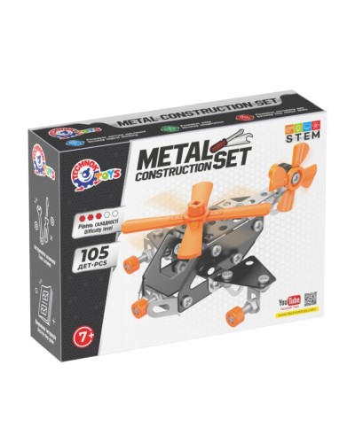 Конструктор металевий «Вертоліт» на 105 деталей, у коробці 17х13х4 см, ТМ Технок