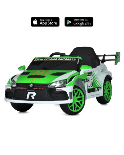 Машина р/к 2,4G на 1 акумуляторі 12 V 9 AH на 4 мотори 25W музичний зі світлом, MP3, USB, TF, BLUETOOTH, колесами EVA, шкіряним сидінням, зелений