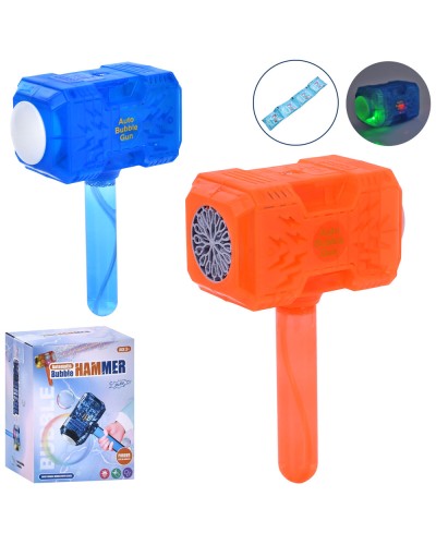 Мильні бульбашки «Молоточок» 13 см зі світлом та пищалкою, 4 запасками по 13 см, в асортименті, у коробці 11х13,5х7,5 см.