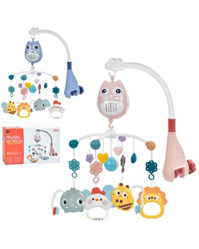 Карусель на ліжечко з підвісками музична з кнопками гучності, на батарейках, в асортименті, у коробці 37х25х6,5 см