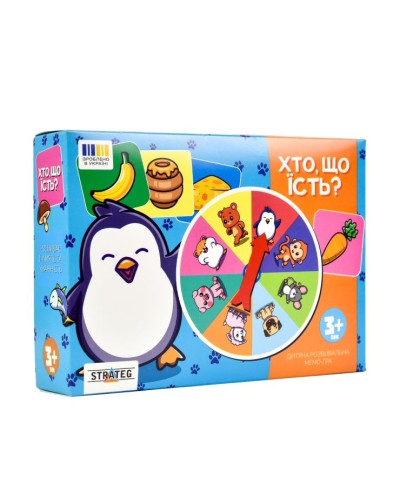 Гра настільна «Хто що їсть?» з 39 жетонів та рулетки, у коробці 17,5х12,5х4 см, ТМ Strateg
