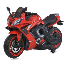 Мотоцикл з 2 моторами 45W на акумуляторі 24V 5AH з музикою, світлом, MP3, USB та шкіряним сидінням, червоний