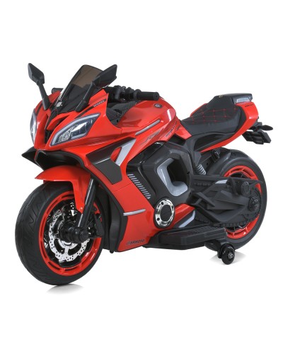 Мотоцикл з 2 моторами 45W на акумуляторі 24V 5AH з музикою, світлом, MP3, USB та шкіряним сидінням, червоний