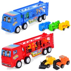 Трейлер 29 см інерційний з 2 машинками 6-8 см, в асортименті, у пакеті 35х16х7 см