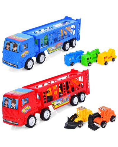 Трейлер 29 см інерційний з 2 машинками 6-8 см, в асортименті, у пакеті 35х16х7 см