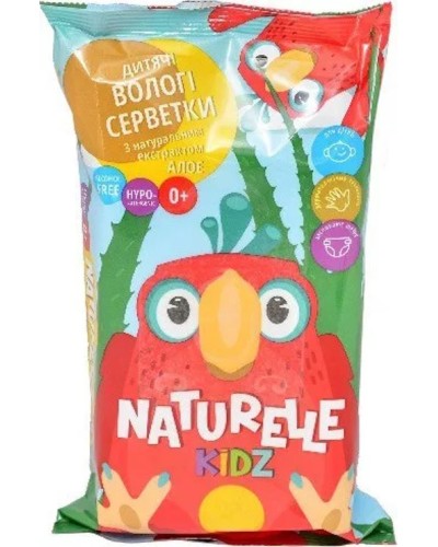 Вологі серветки дитячі «NATURELLE» з алое, 10 шт в упаковці