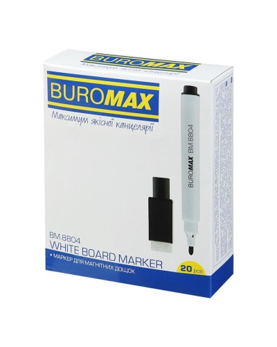Маркер для магнітних дошок міні чорний 1-2 мм з магнітом і губкою, TM Buromax