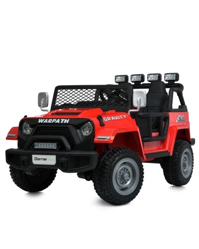Джип р/к 2,4G на 4 мотори 90W та 1 акумулятор 24V 7AH зі світлом, музикою, USB, BLUETOOTH, FM, колеса з EVA, шкіряне сидіння, червоний.