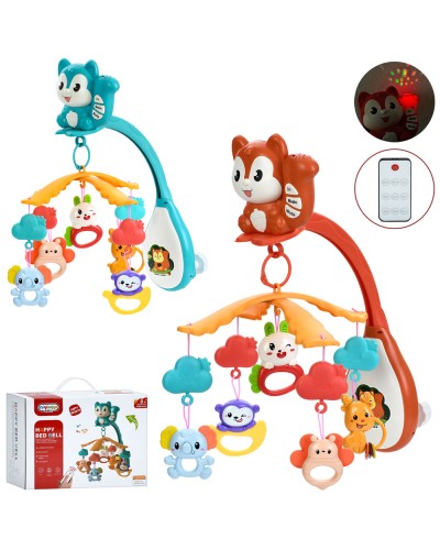 Мобіль на ліжко «Білка» з 5 підвісками, музикою, проектором та пультом, на батарейках, в асортименті, у коробці 30х24х13,5 см