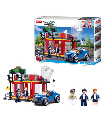 Конструктор «Автомагазин» на 302 деталі з машинкою та фігурками, у коробці 38х28,5х8 см, SLUBAN