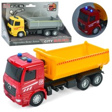 Самоскид 16 см 1:50 металевий інерційний зі звуком, світлом, рухомими деталями, гумовими колесами, на батарейках, в асортименті, у коробці 20,5х13х8 см