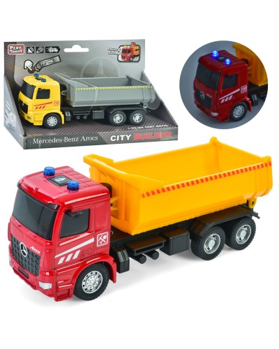 Самоскид 16 см 1:50 металевий інерційний зі звуком, світлом, рухомими деталями, гумовими колесами, на батарейках, в асортименті, у коробці 20,5х13х8 см