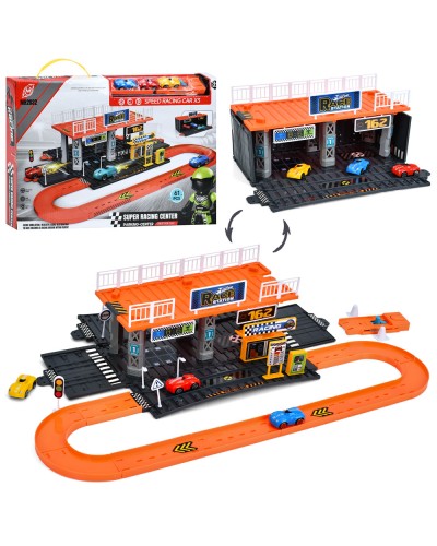 Гараж 2-поверховий на 61 детль на запуску з 3 машинками по 4,5 см, у коробці 42х28,5х5,5 см