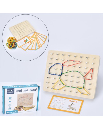 Геоборд- дошка зі штирьками 17,5х13,5х2,5 см з гумками та картками англійською, у коробці 20х14,5х4 см