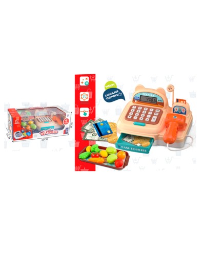 Касовий апарат 16 см з і звуком, калькулятором, сканером, мікрофоном, продуктами, грошима, картками, на батарейці, у коробці 33х16х13 см.