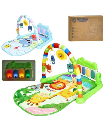 Килимок для немовляти 72х47,5 см з дугою на 5 підвісок, піаніно з музикою, світлом, на батарейці, в асортименрті, у коробці 40,5х29,5х9 см