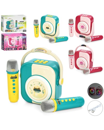 Колонка 12х13х7 см 5 Вт на акумуляторі зі світлом, USB, Bluetooth, картою TF та 2 мікрофонами, в асортименті, у коробці 20,5х15х8 см.