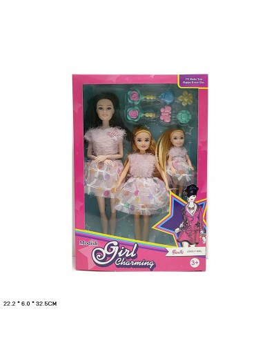 Набір ляльок: Барбі та 2 донечки з аксесуарами, у коробці 22х6х32,5 см