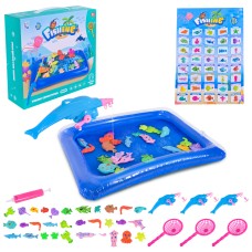 Рибалка магнітна: надувний басейн 54х41х6 см, 31 рибка, вудка, насос, у коробці 2х7,5х22 см