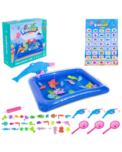 Рибалка магнітна: надувний басейн 54х41х6 см, 31 рибка, вудка, насос, у коробці 2х7,5х22 см