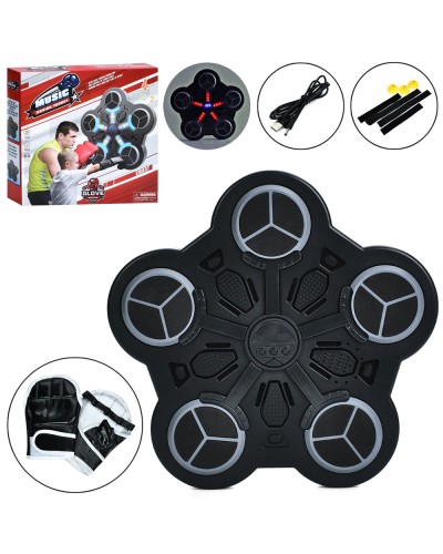 Настінний боксерський тренажер на 5 цілей 34х33х4 см на акумуляторі музичний зі світлом та рукавичками, у коробці 33,5х33 см