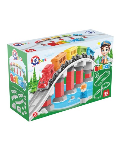 Конструктор «Залізниця» з 59 деталей 386-438 см з потягом, вагонами та фігуркою, у коробці 37,5х25х14 см, ТМ Технок