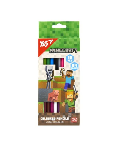 Олівці кольорові «Minecraft» двосторонні тригранні 24 шт на 12 кольорів, ТМ Yes