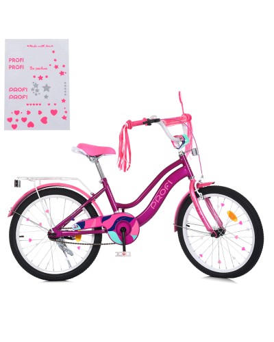 Велосипед «PROF1 PEONY Flash» 2-колісний на магнієвій рамі з колесами діаметром 16 дюймів, кошиком, додатковими колесами, рожевий