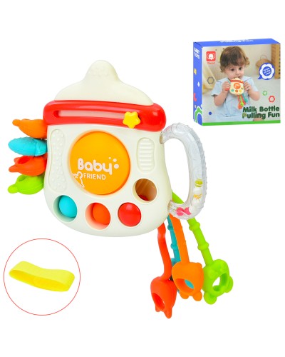 Брязкальце «Пляшечка» 11 см з рухомими деталями, прорізувачем та грою Pop it, у коробці 12х43,5х11,5 см