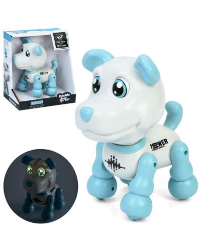 Песик 15х18х10 см зі звуком, світлом та сенсорним керуванням, ходить та повторює слова, на батарейці, у коробці 20х23х12 см.