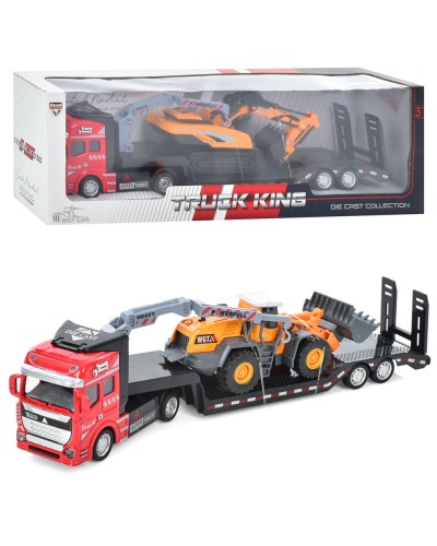 Трейлер 32 см інерційний металевий з будівельною технікою, у коробці 37х11х7 см